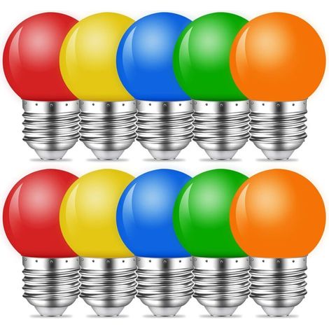 10er-Pack farbige LED-Glühbirnen 1W E27 G45 Leuchtmittel, Rot, Gelb, Blau, Grün, Orange (1/5)