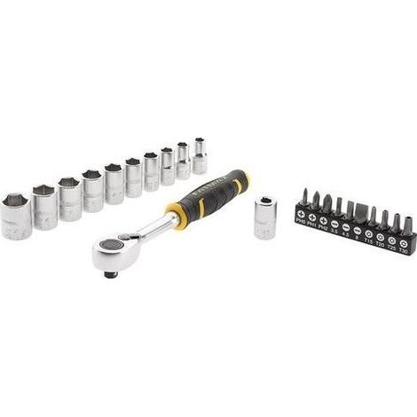 Stanley FMMT82679-0 FatMax Set Cricchetto 1-4'' 120 Denti Chiavi a Bussola e Inserti 22 pz colore Nero