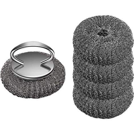 Brosse à récurer pour casseroles, casseroles avec tampons de rechange  éponges de nettoyage en fil, brosses de nettoyage de poêles, brosses à récurer en acier pour casseroles, poêles et grils (1/5)