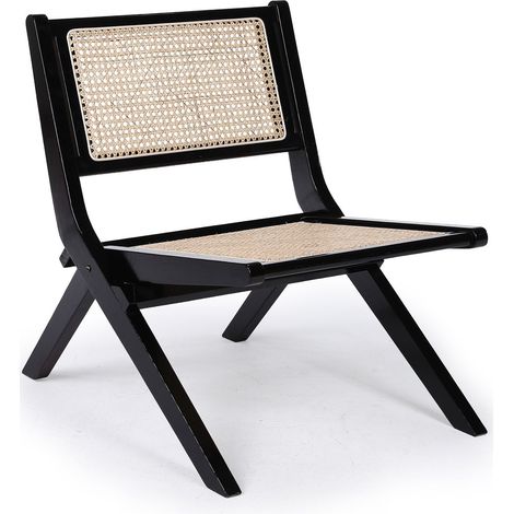 Chaise pliante Masdam Bois massif brun foncé et cannage en rotin