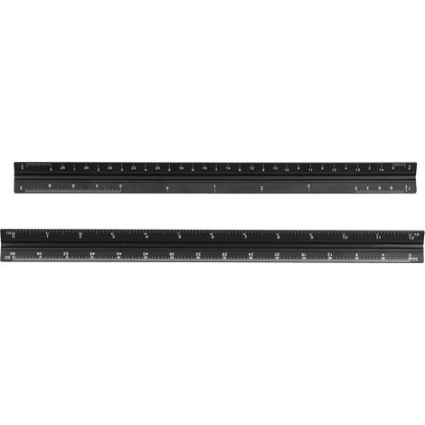Lot de 2 règles triangulaires d'architecte en aluminium noir, échelle impériale pour ingénieurs, précision et durabilité. (1/5)