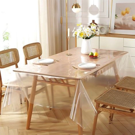 Tischdecke 140 x 140 cm, waschbar, transparent, 0,2 mm, PVC, wasserdicht, ölabweisend, Tischfolie, transparent, Küche, Zuhause, Picknick (1/5)