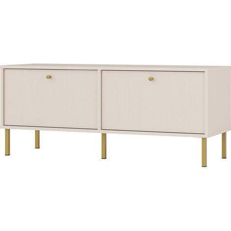 Selsey OKTIO - Meuble TV 2 portes avec pieds dorés - 121 cm - beige
