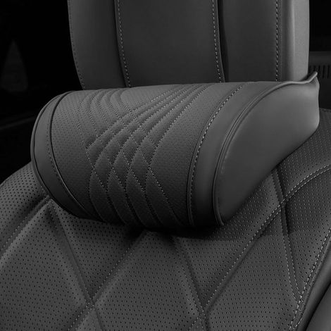 Auto-Kopfstütze, Nackenkissen mit Nappaleder-Memory-Schaum, abnehmbaren, atmungsaktiven, weichen Bezügen mit verstellbaren Gurten, Sitz-Kopfstützenkissen, Schwarz, 1 Stück (1/5)