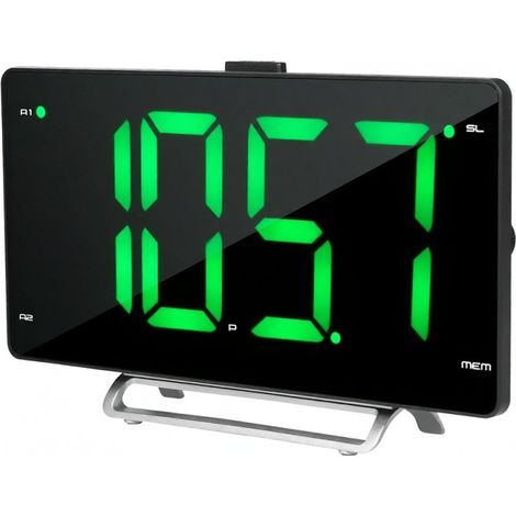 Digitales Radiowecker, zwei Weckzeiten, 9-Zoll-LED-Display, UKW-Radio, 2 USB-Anschlüsse, 12/24 Stunden Akkulaufzeit