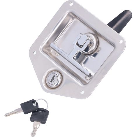 Poignée en T de loquet de porte de remorque avec 2 clés, en acier inoxydable chromé, pour boîte à outils de caravane ou camping-car (1/5)