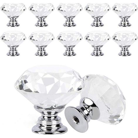 Nazalus-Hot Sale-Kristall-Türknäufe, klare Diamant-Schubladengriffe mit Schrauben, ideal für Schrank, Schreibtisch, Nachttisch, Bücherregal, Möbel, 12 Stück, 30 mm