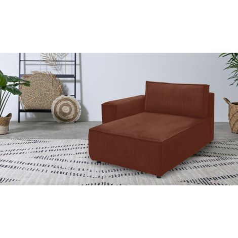 BOBOCHIC - Méridienne avec accoudoir pour canapé modulable NIHAD tissu velours côtelé Angle gauche  Orange (1/3)