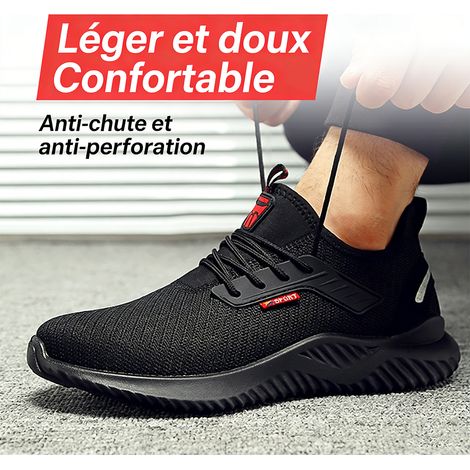 Chaussures de sécurité homme 42 embout en acier légères antidérapantes résistantes tricoté pour chantier Noir (1/5)