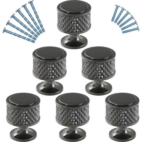 6 Pièces Rond Bouton de Meuble Cuisine, Moderne Noir Boutons de Tiroir, Alliage de Zinc Boutons de Portes Armoire, Poignée Meuble de Monotrou, Boutons Placard Chambre pour Salle de Bain Commode (1/4)