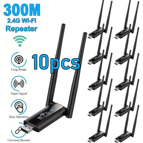 10 répéteurs Wi-Fi USB sans fil, 300 Mbps, amplificateur de signal, routeur longue portée, extension de carte réseau domestique