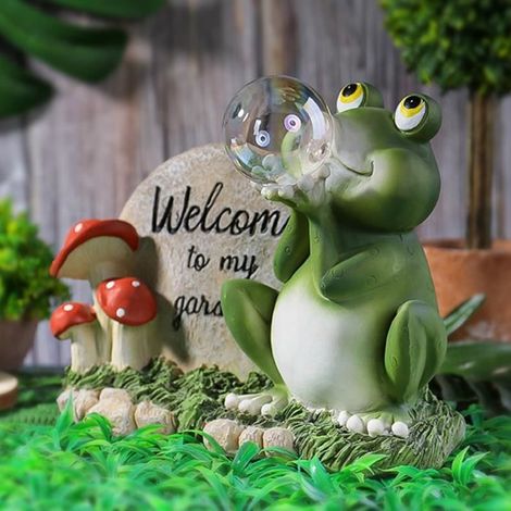 Vvikizy Statue Décor Jardin Grenouille Résine Lampe Solaire Extérieur