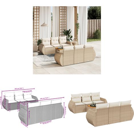 7-tlg. Garten-Sofagarnitur mit Kissen Beige Poly Rattan - Gartenmöbel Set - PE-Rattan Möbel - Outdoor Lounge - Esstisch Set - Balkonmöbel - Home & Living (1/3)
