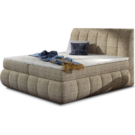 Lit continental tissu beige clair chiné Florencia-180x200 (1/5)