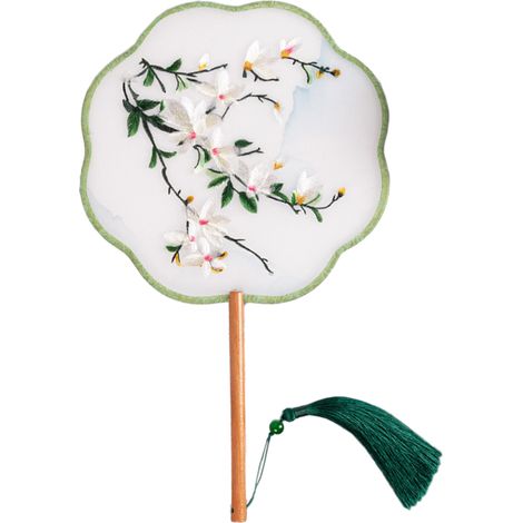 1 Éventail rond, bois de hêtre, broderie soie, danse classique, décoration (1/5)