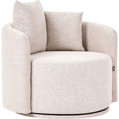 Armchair Beige Fabric Upholstery Swivel with 2 Cushions Rounded Backrest Living Room ENNORA (1/5)