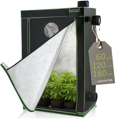 HIGHWERK Carpa de cultivo 60 x 120 x 180 cm Grow tent de interior, cultivo plantas negro verde