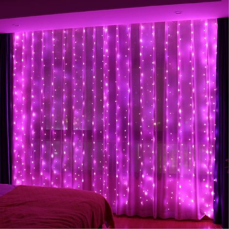 Rideau lumineux à 300 LED roses (3 m x 3 m) — Idéal pour les mariages, les anniversaires, la décoration de fenêtres et l'aménagement intérieur (1/5)