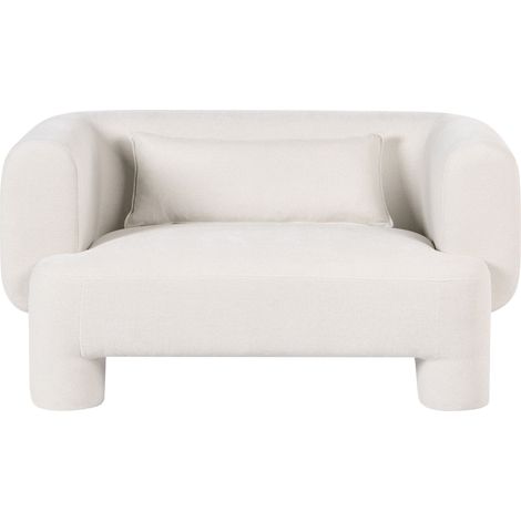 2 Seater Sofa White Fabric Upholstery Plush Texture Cylindrical Legs Organic Style HOGBO