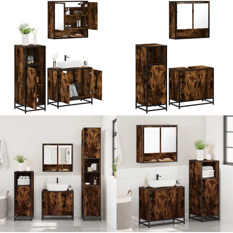 vidaXL 3-tlg. Badmöbel-Set Räuchereiche Holzwerkstoff (1/5)