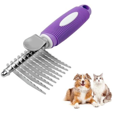 Stainless Steel Long Hair Cat Brush, Short Hair Dog Brush to Remove Hair Knots, Long Hair Dog Comb (Purple) (1/5)