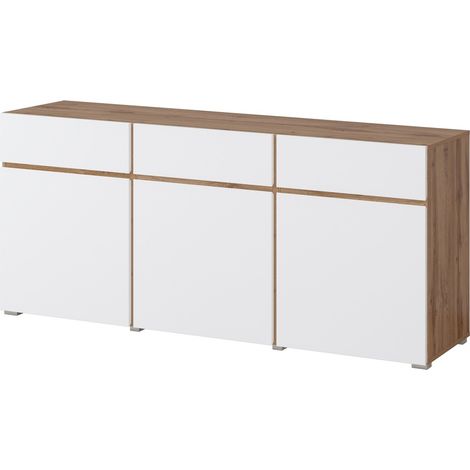Buffet HAVANA – 180 cm – 3 Drehtüren und 3 Schubladen – Eiche und Weiß – Zeitgenössisches Design