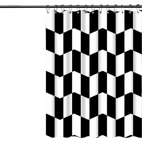 Rideau De Douche - Polyester Imperméable - Motif Damier Noir Et Blanc - Dimensions Variées - Pour Salle De Bain (1/5)