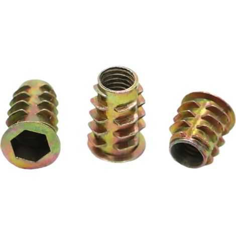 Écrou à insert en acier allié zinc fileté pour bois, tête (1/4)