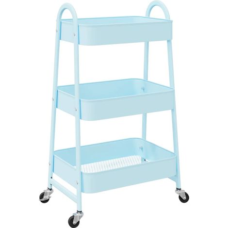 Chariot de rangement à 3 niveaux bleu 42x41,5x77 cm acier (1/5)