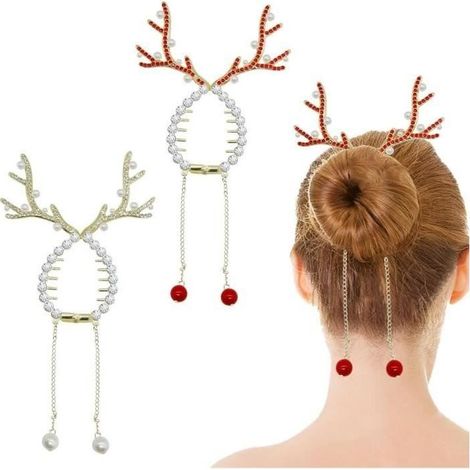 (Vives)Pliers to Hair - Christmas - 2 PCS - Design in Beads and Cristal - Colors Vives - For Filles (1/4)