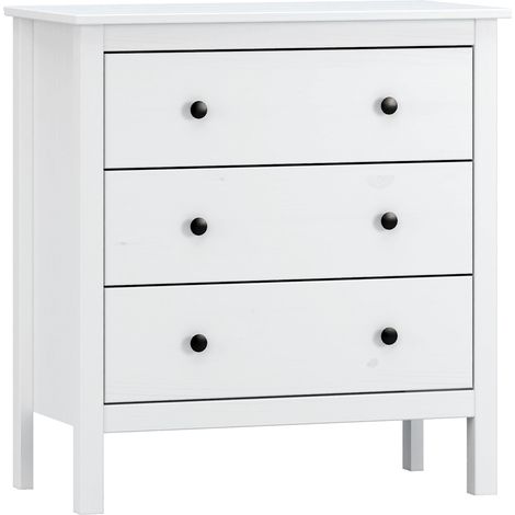 Commode 3 tiroirs en bois massif blanc. (Hauteur 81 cm/Largeur 76 cm/Profondeur 40 cm) (1/5)