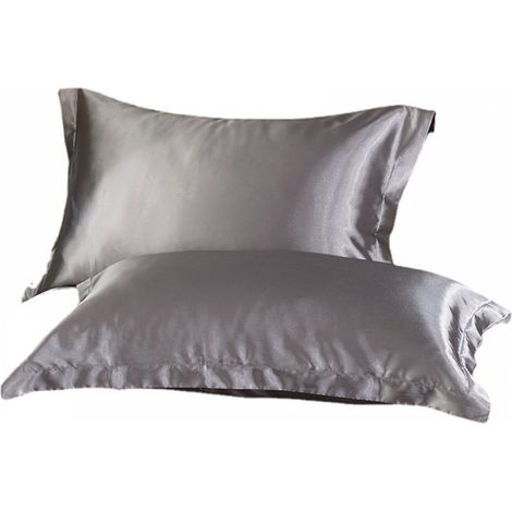 Lot de 2 Taie d'Oreiller Standard en Soie Satin super Douce - Gris