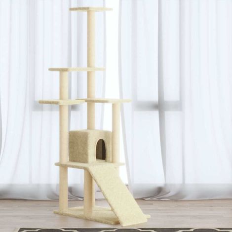 vidaXL Rascador para gatos con postes de sisal color crema 155 cm (1/5)