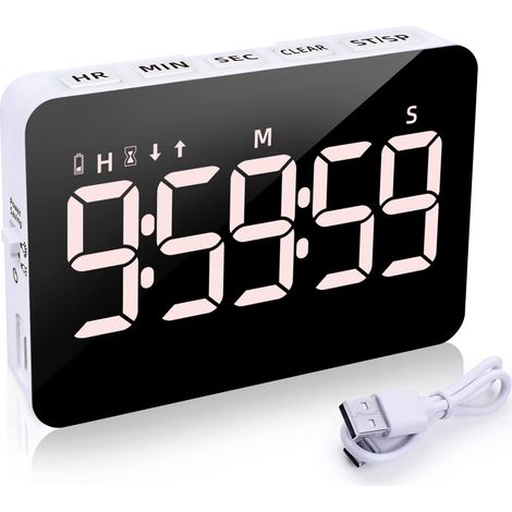 BEBUSINGOTO Temporizador de cocina digital para cocinar, temporizador magnético de cuenta regresiva/progresiva, temporizador para niños con pantalla LED de 5 pulgadas, 3 niveles de brillo y 4 niveles (1/5)
