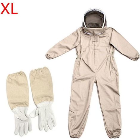 Combinaison d'apiculteur XL - Avec gants XL - Coton naturel - Capuche à visière amovible - Protection anti-piqûres (1/5)