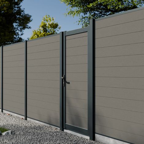 Kit Portillon Composite RIO Gris sur Platine - Hauteur : 183cm - Largeur max : 98 cm - Largeur ajustable - Compatible clôture RIO