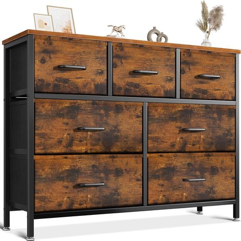 Noir Commode Chambre Adulte à 7 Tiroirs en Tissu (1/5)