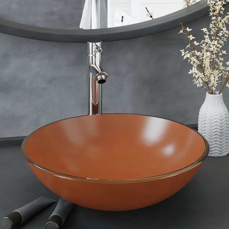 Lavabo de bain-Vasque avec robinet et drain à poussoir Verre trempé 849720 (1/5)