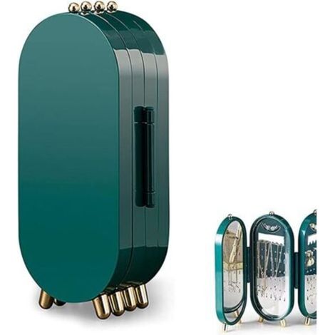 Boîte à Bijoux Pliable, Rangement de Bijoux Pliable, Support Bijoux, Étanche à la Poussière, Présentoir à 4 Niveaux, avec Miroir, pour Boucles D'oreilles, Clous D'oreilles, Collier Fin (Vert Foncé) (1/5)