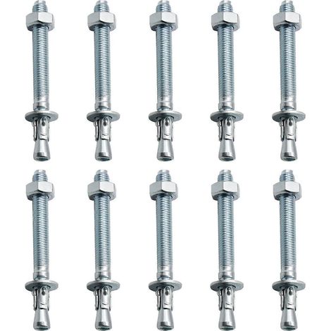 Ancrages, lot de 10 ancrages M10/100 mm galvanisés haute résistance, pour garde-corps, murs-rideaux, poutres, billettes, supports (1/5)