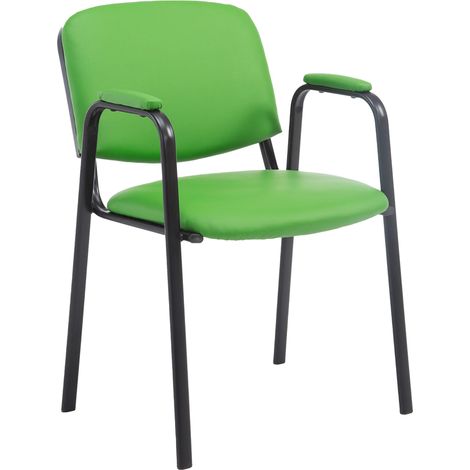 Sedia visitatore con braccioli integrati area attesa PVC verde base a 4 gambe in metallo nero 100008644