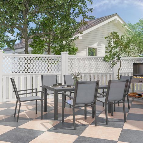 Conjunto de Mesa y Sillas Jardín con Sillas Apilables y Marco de Acero para Terraza Patio Gris Claro (1/5)