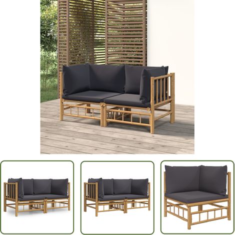 Canapé modulaire - vidaXL Canapés d'angle de jardin avec coussins gris foncé 2 pcs bambou - Canapé de jardin (1/5)