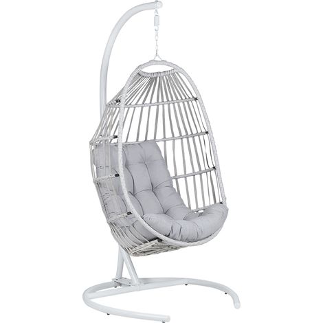 Silla colgante de ratán gris claro con soporte silla giratoria moderna patio interior al aire libre Sesia (1/5)