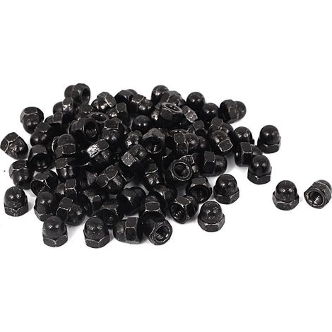 100Pcs Écrou Borgne Noir M6 Hexagonal Dôme Clous Carbure Acier Décoratif pour Vis Boulon