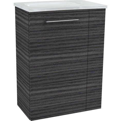 Fackelmann B. PERFEKT SBC Gäste-WC Set 2 Teile – Waschtischunterschrank in Holz Anthrazit mit Waschbecken aus Glas in Weiß – Waschbeckenunterschrank schmal – Türanschlag links – 45 cm breit"-"9012014 (1/2)