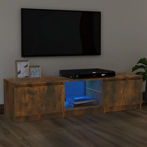 Meuble TV - Armoire de salon Banc TV avec lumières LED Chêne fumé 140x40x35,5 cm -FR60769 (1/5)