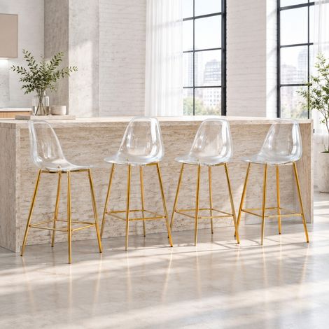 Sgabelli da bar trasparenti, set da 4, con struttura in metallo color oro OKMYHOME (1/5)