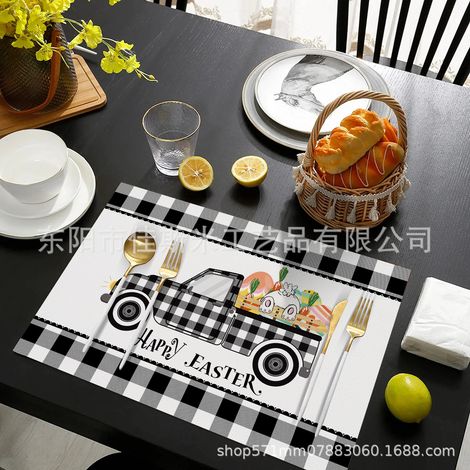 Easter Placemat, Leather, Non-slip, Heat-insulating, Table Mat, Home Table Mat, Waterproof, Hotel Placemat - Black and White - Car Design - 3045cm