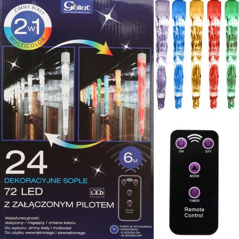 Luci decorative a forma di ghiacciolo con telecomando, 24 pezzi, cambio colore (2 in 1), alimentazione di rete, multifunzionali, con timer, per uso interno ed esterno. (1/5)